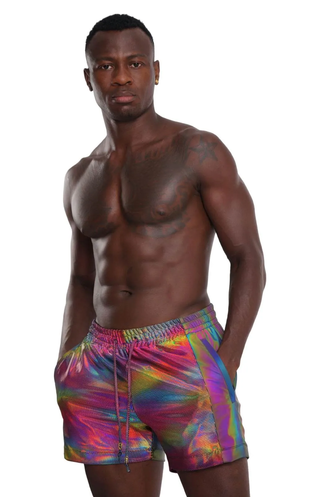 Mens Drawstring Shorts with Liner - Techno Color