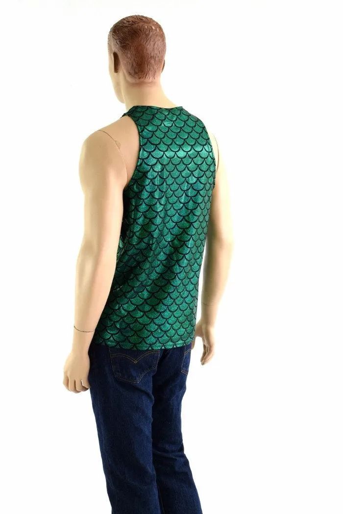 Mens Green Merman Scale Muscle Tank