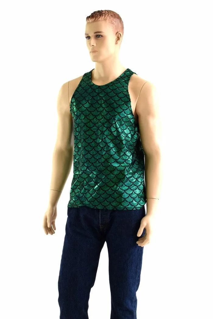 Mens Green Merman Scale Muscle Tank