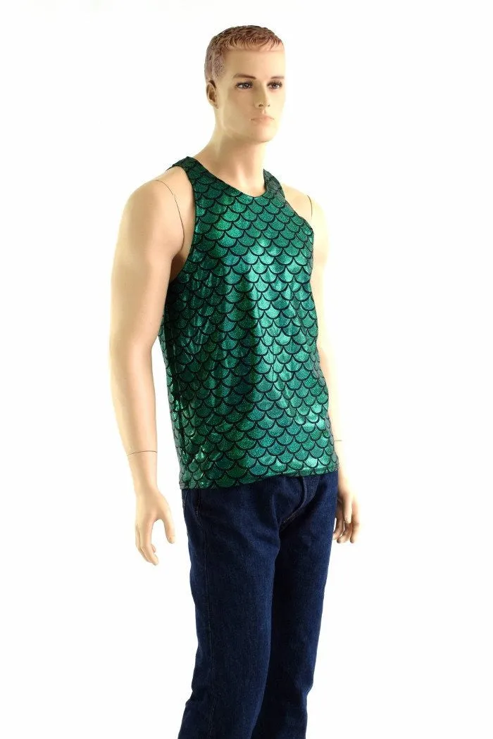 Mens Green Merman Scale Muscle Tank