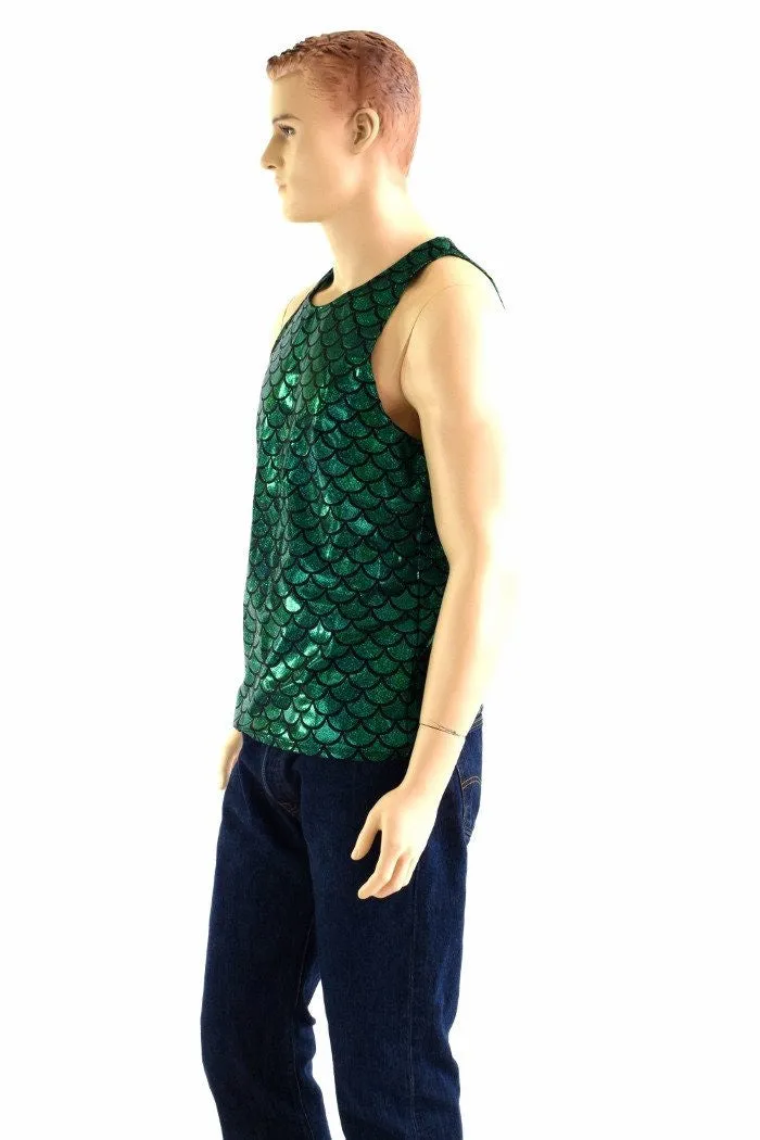 Mens Green Merman Scale Muscle Tank