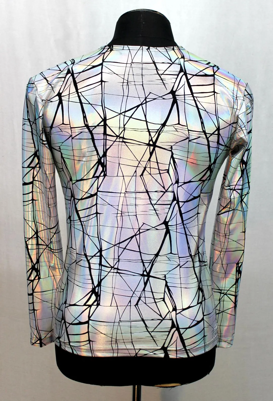 MEN'S LONG SLEEVE TEE - CRACKED HOLOGRAM FABRIC - WHITE