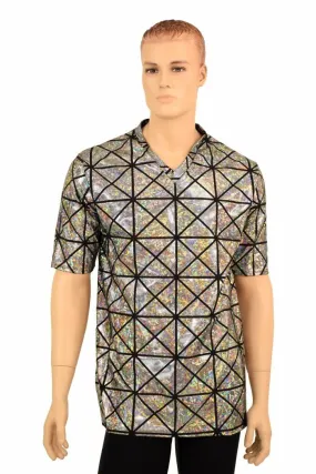 Mens Silver Cracked Tile V Neck Shirt