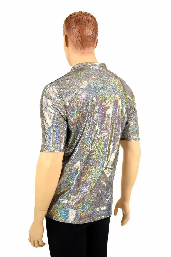 Mens Silver Holographic V Neck Shirt