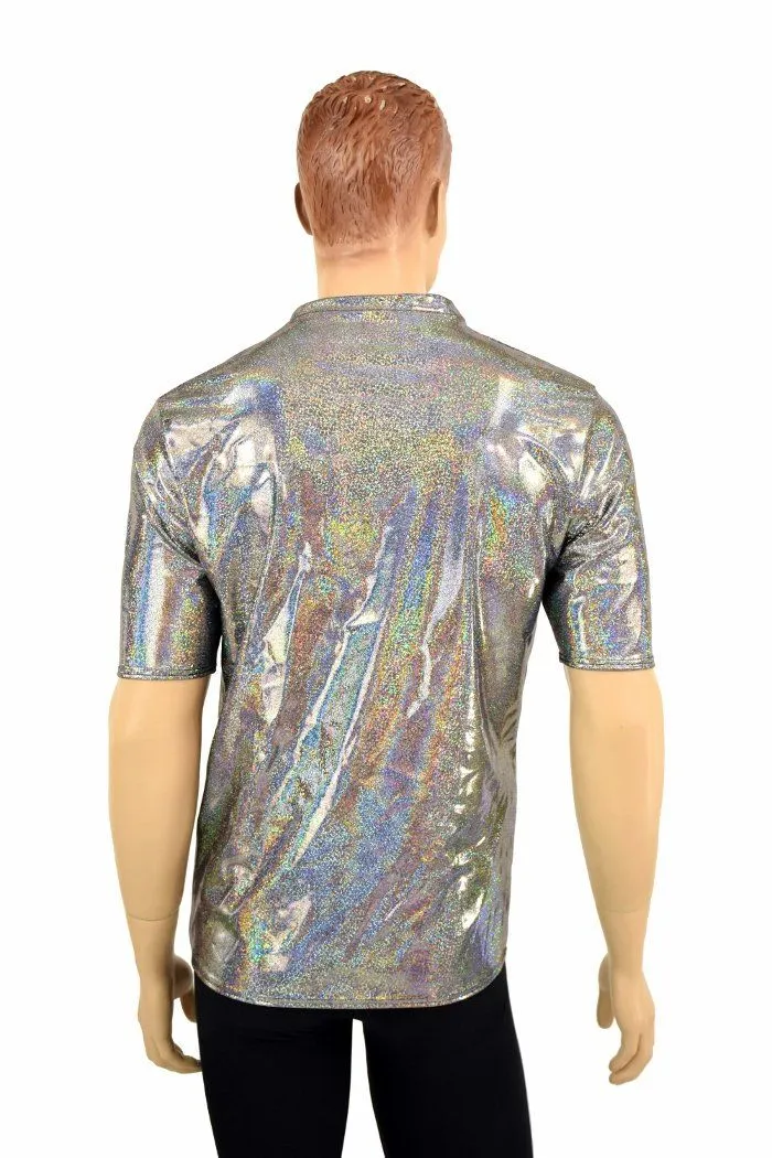 Mens Silver Holographic V Neck Shirt