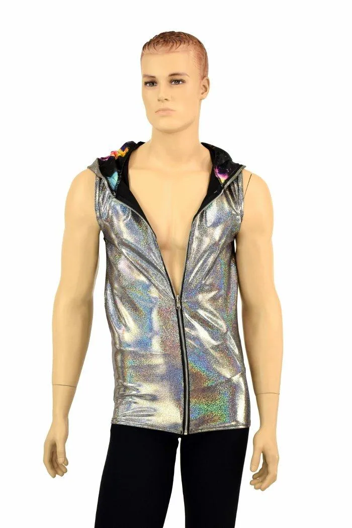 Mens Silver Holographic Zipper Hoodie