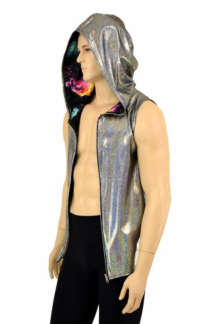 Mens Silver Holographic Zipper Hoodie