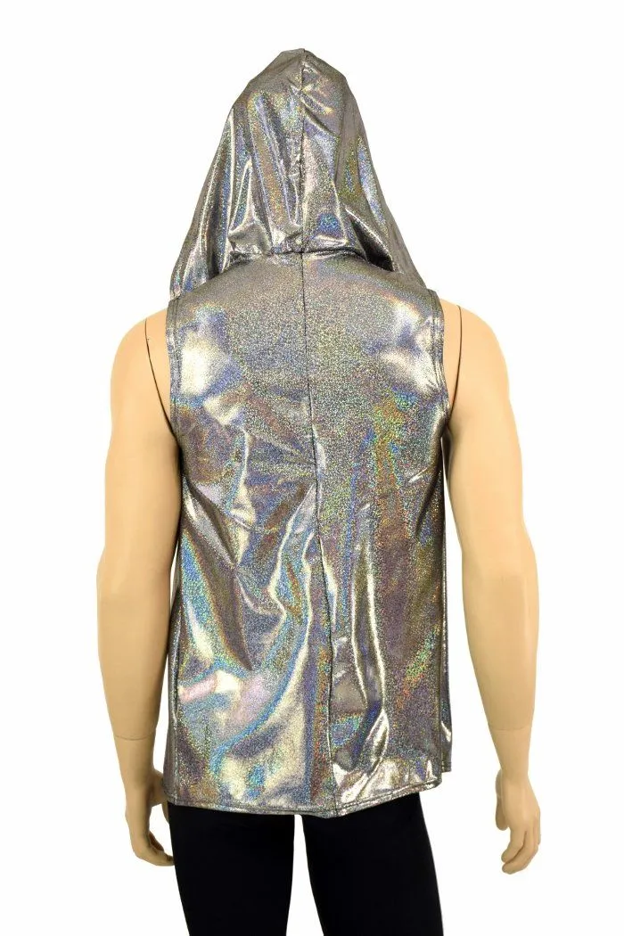 Mens Silver Holographic Zipper Hoodie