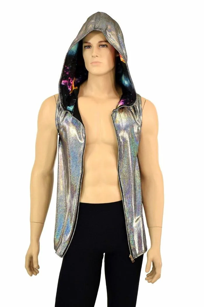 Mens Silver Holographic Zipper Hoodie