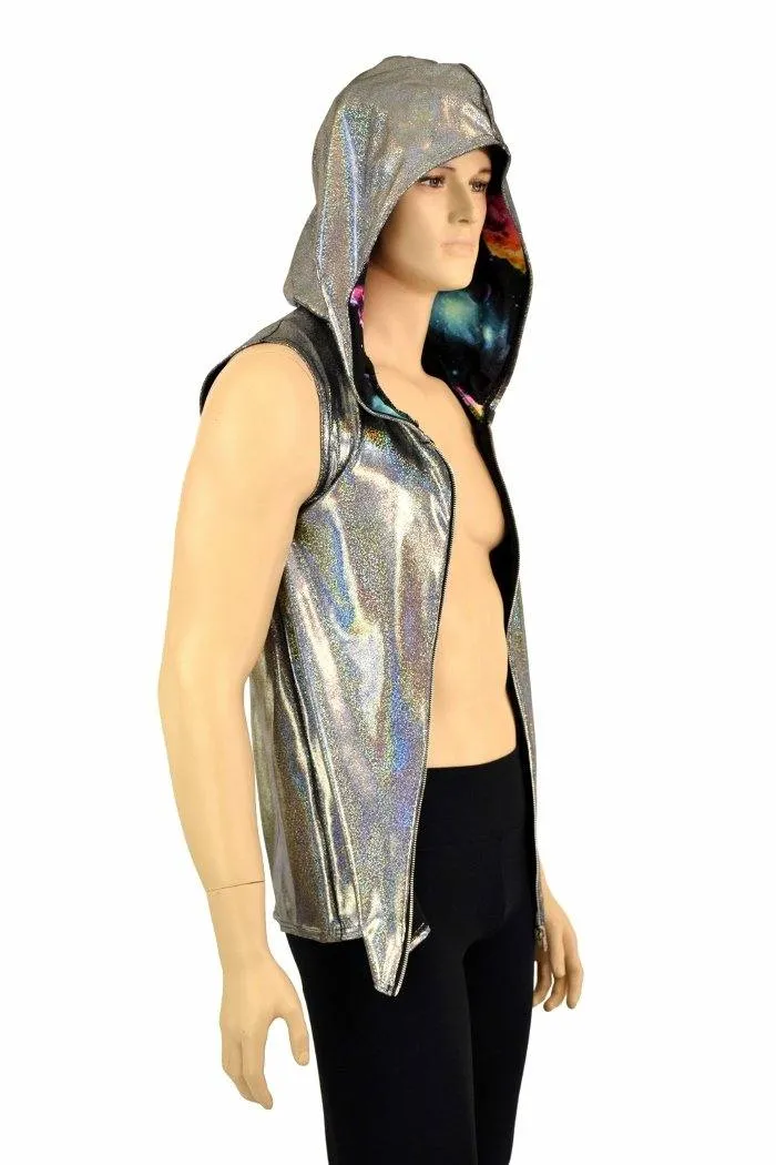 Mens Silver Holographic Zipper Hoodie