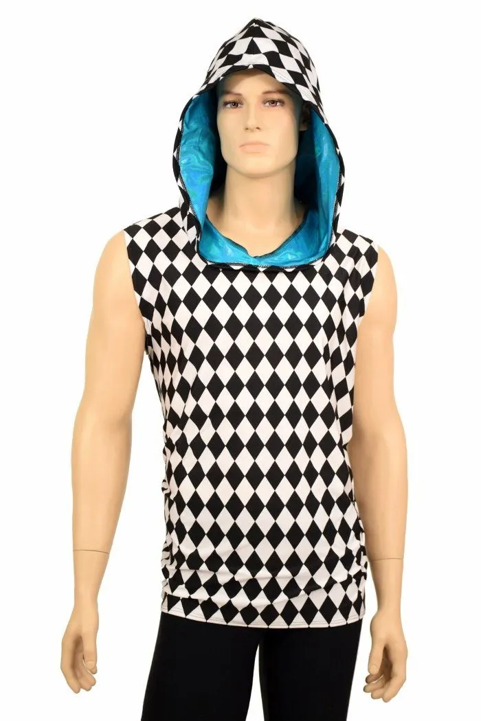 Mens Sleeveless Black & White Hoodie