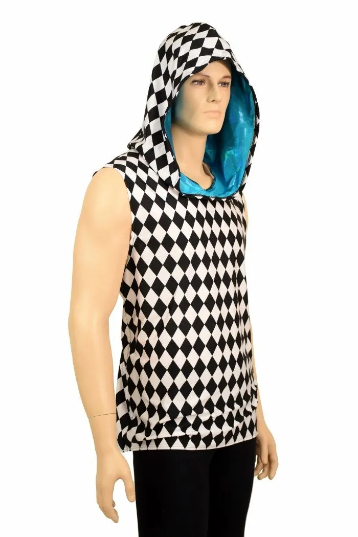 Mens Sleeveless Black & White Hoodie