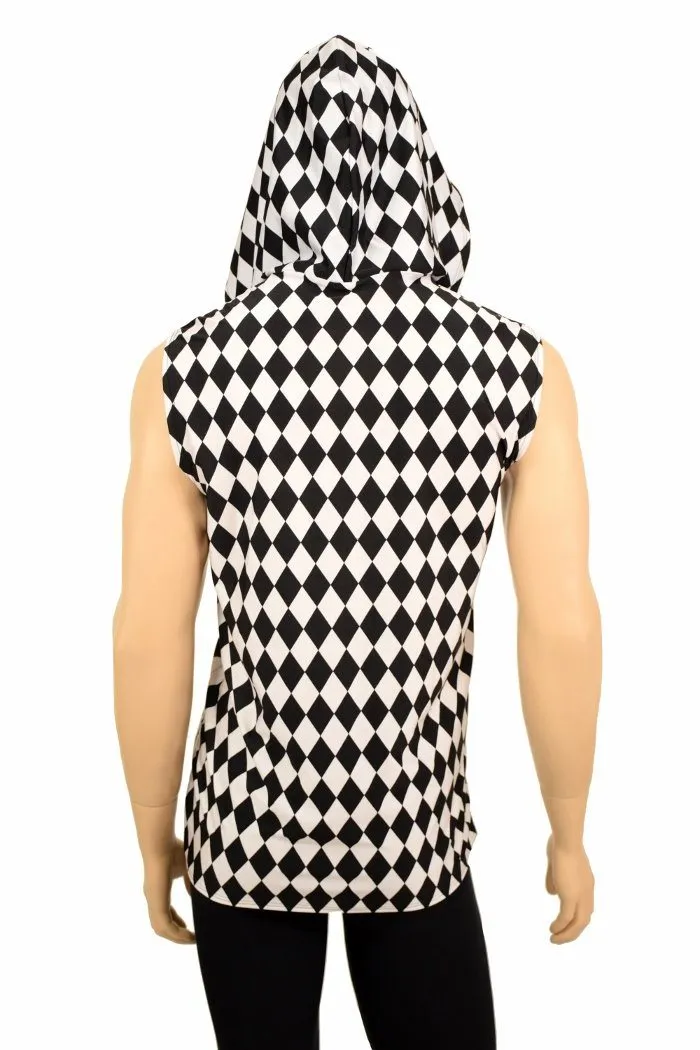 Mens Sleeveless Black & White Hoodie