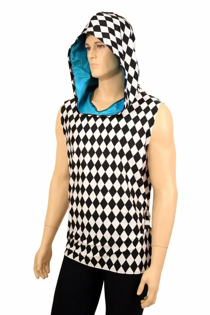 Mens Sleeveless Black & White Hoodie