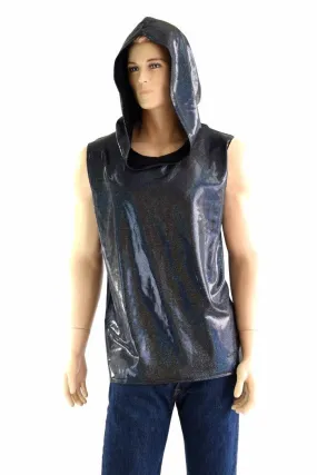 Mens Sleeveless Black Holographic Hoodie