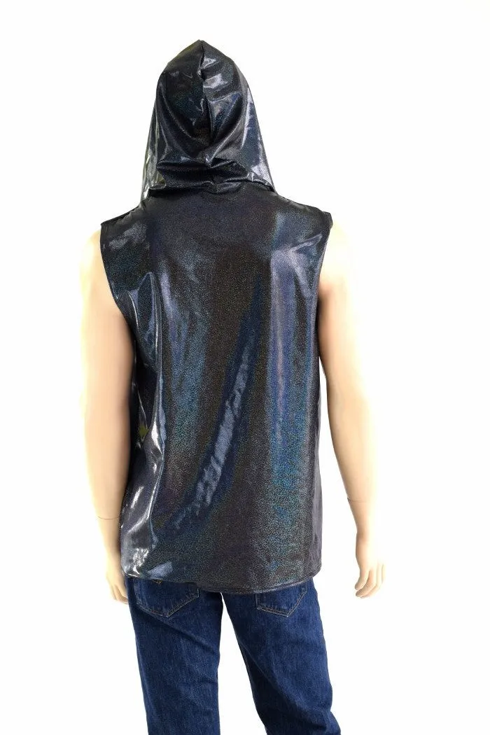 Mens Sleeveless Black Holographic Hoodie