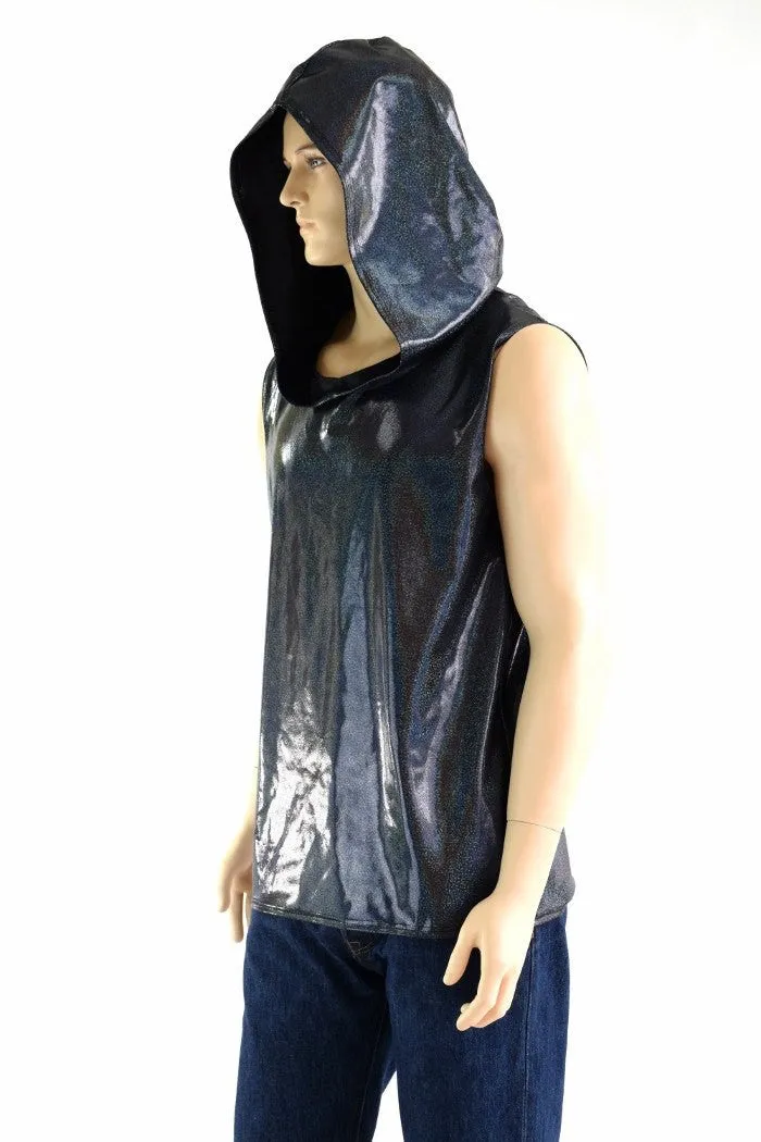 Mens Sleeveless Black Holographic Hoodie