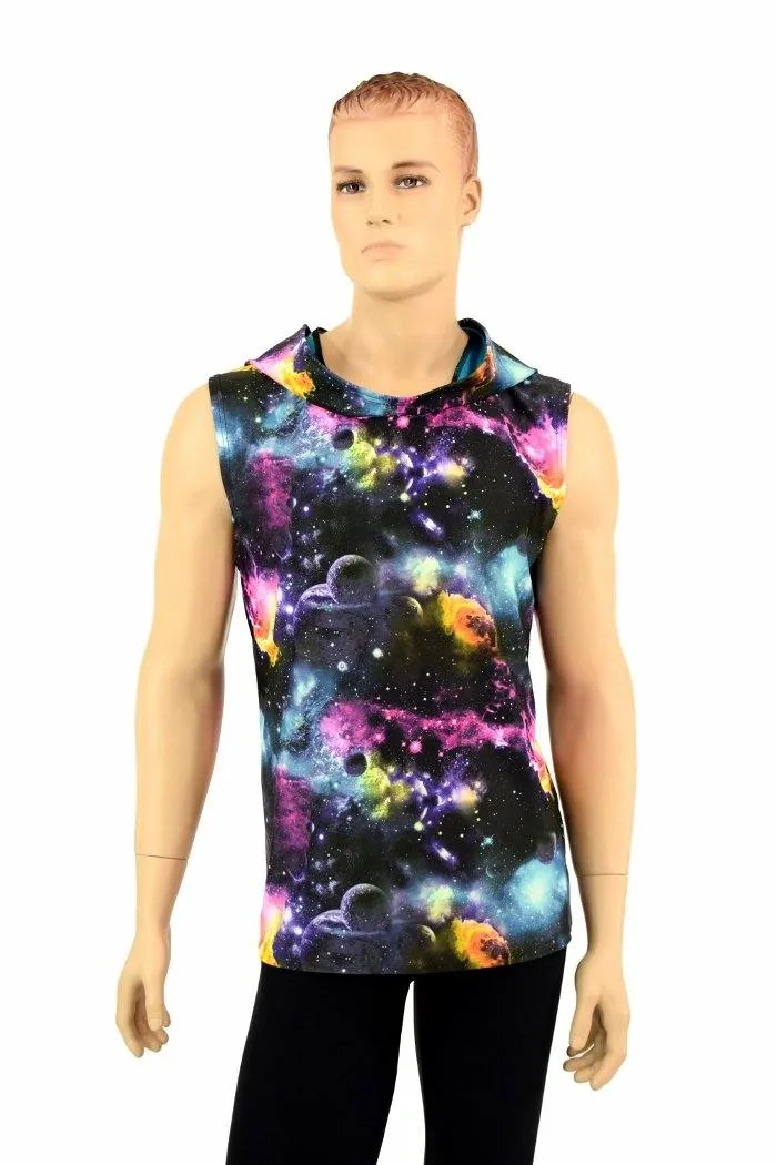 Mens Sleeveless Galaxy Hoodie