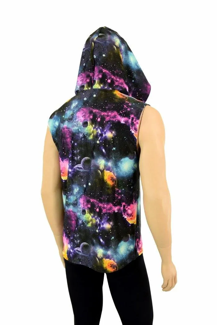 Mens Sleeveless Galaxy Hoodie