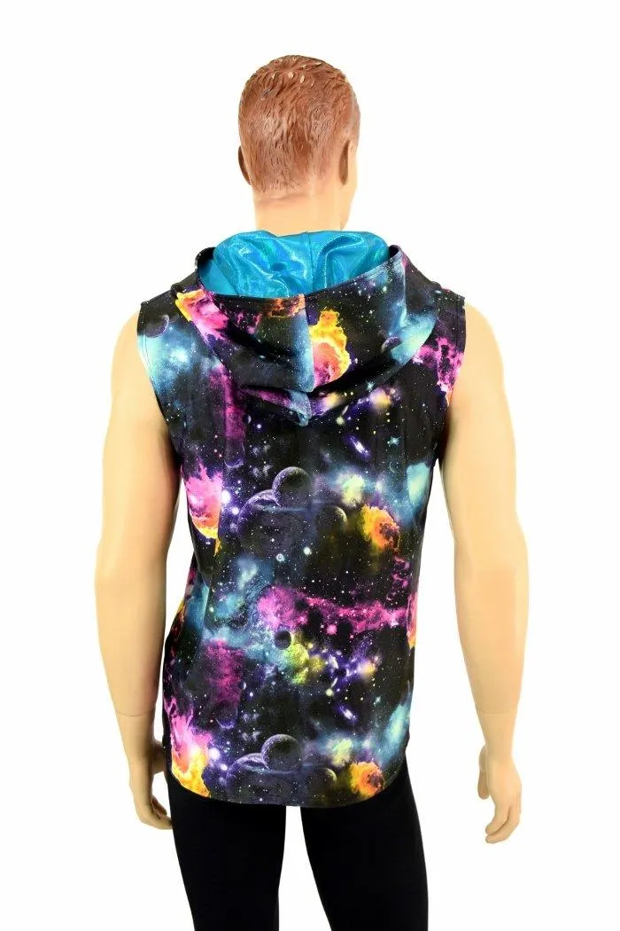 Mens Sleeveless Galaxy Hoodie