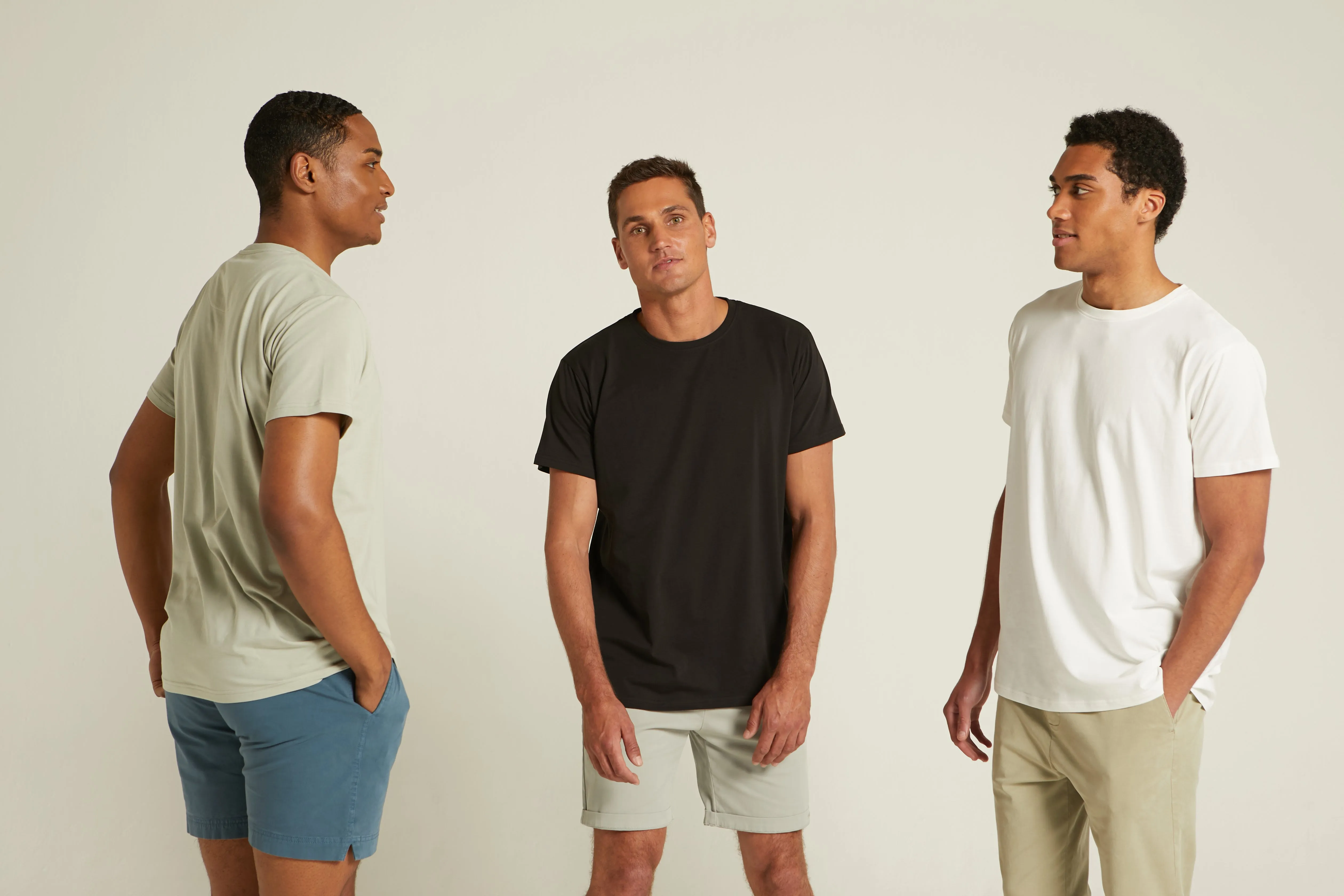 Mens Standard Three Pack Cotton Tees - White / Black / Mineral Grey