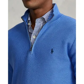 Mesh Knit Cotton Quarter Zip Pullover - Freedom Blue Heather