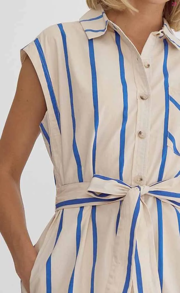 Midi Button Down Stripe Dress in Blue/Off White by Entro