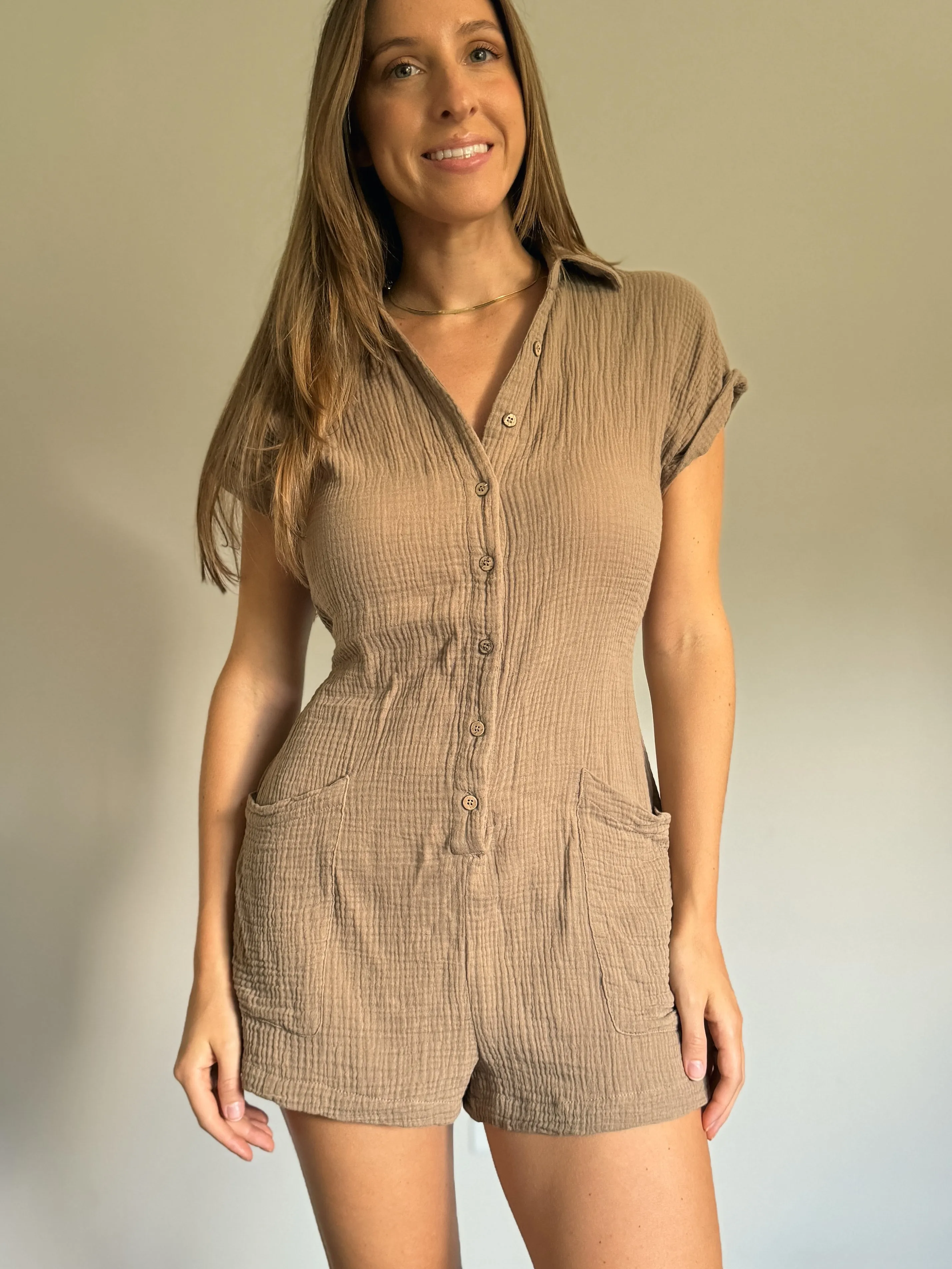 Mocha Cotton Romper