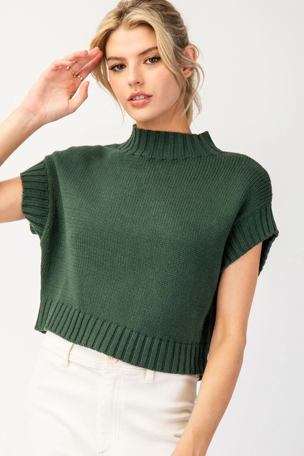 Mock Neck Cropped Sweater