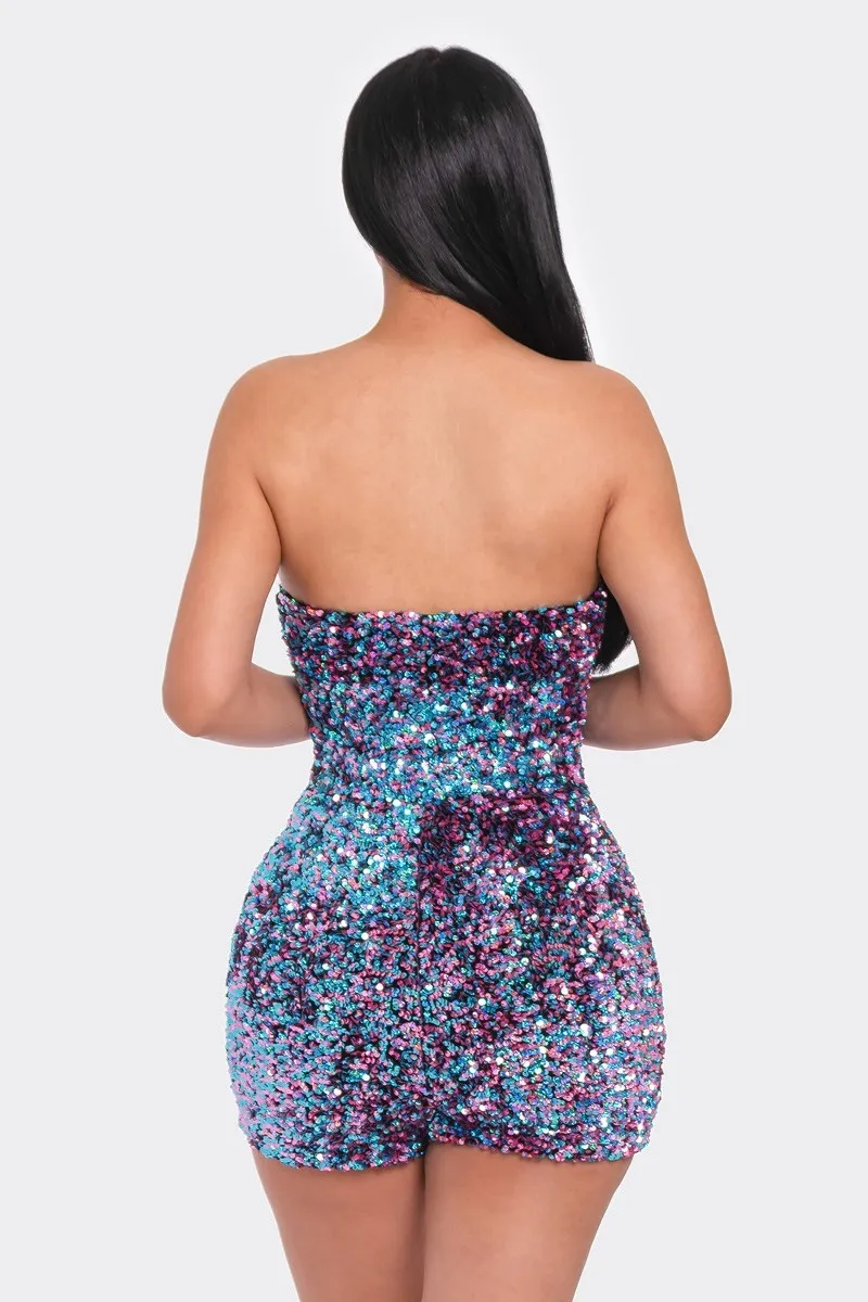 Multi Sequins Tube Top Romper - 3 colors