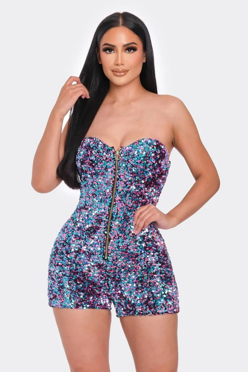 Multi Sequins Tube Top Romper - 3 colors