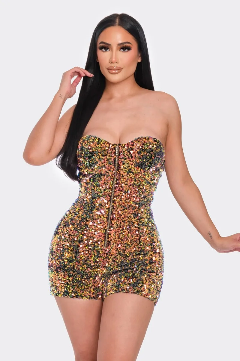 Multi Sequins Tube Top Romper - 3 colors