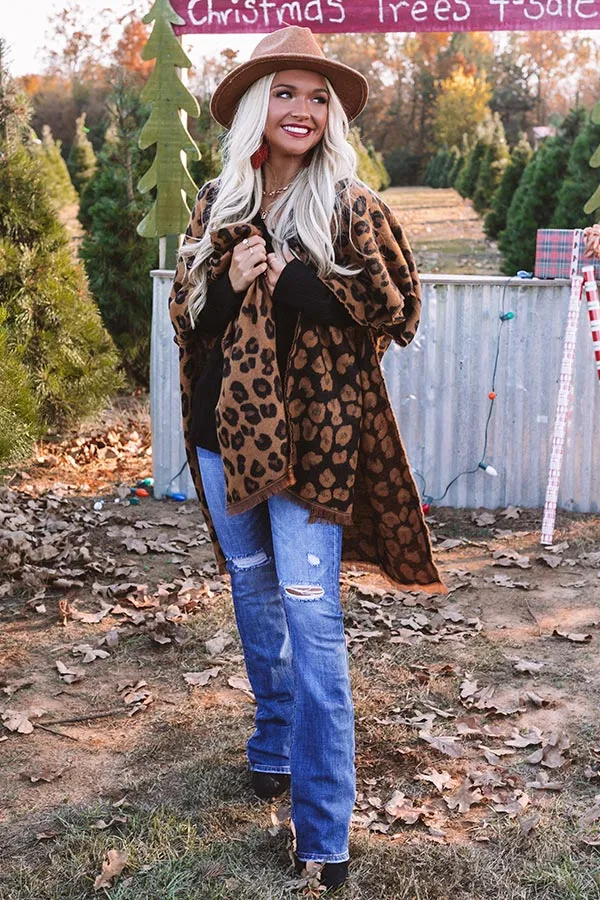 Mutual Attraction Leopard Poncho In Camel