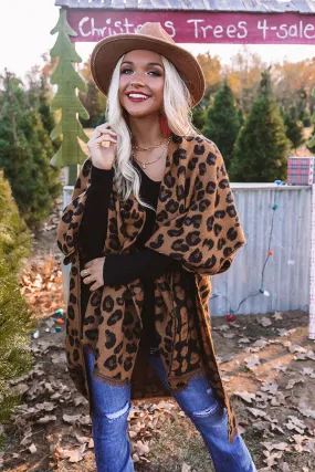 Mutual Attraction Leopard Poncho In Camel