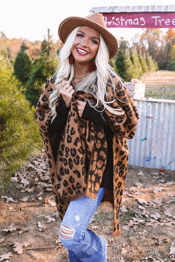 Mutual Attraction Leopard Poncho In Camel