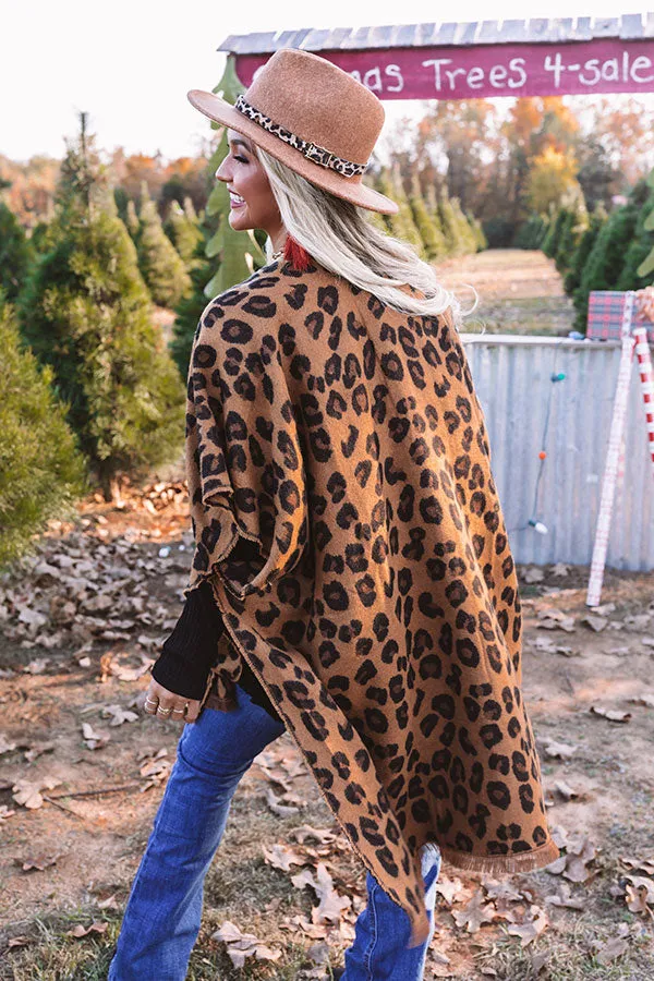 Mutual Attraction Leopard Poncho In Camel