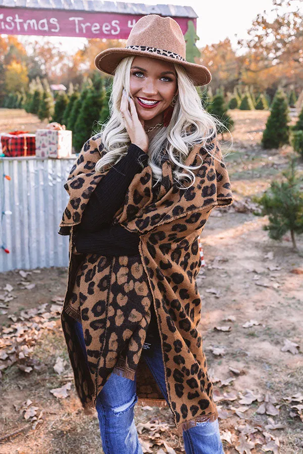 Mutual Attraction Leopard Poncho In Camel