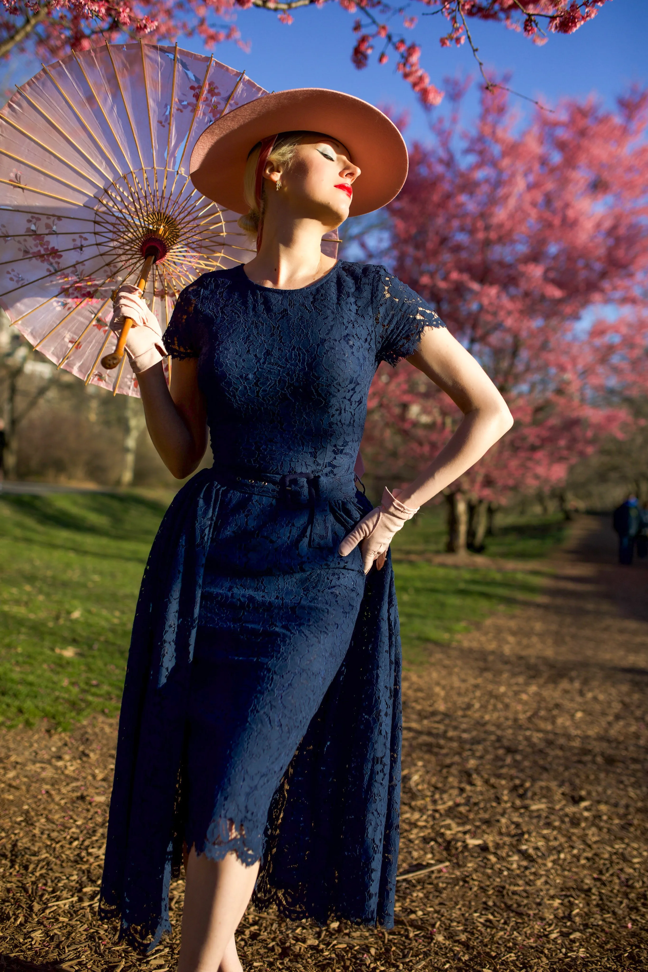 navy Lace Aurora pencil dress with removable skirt wrap