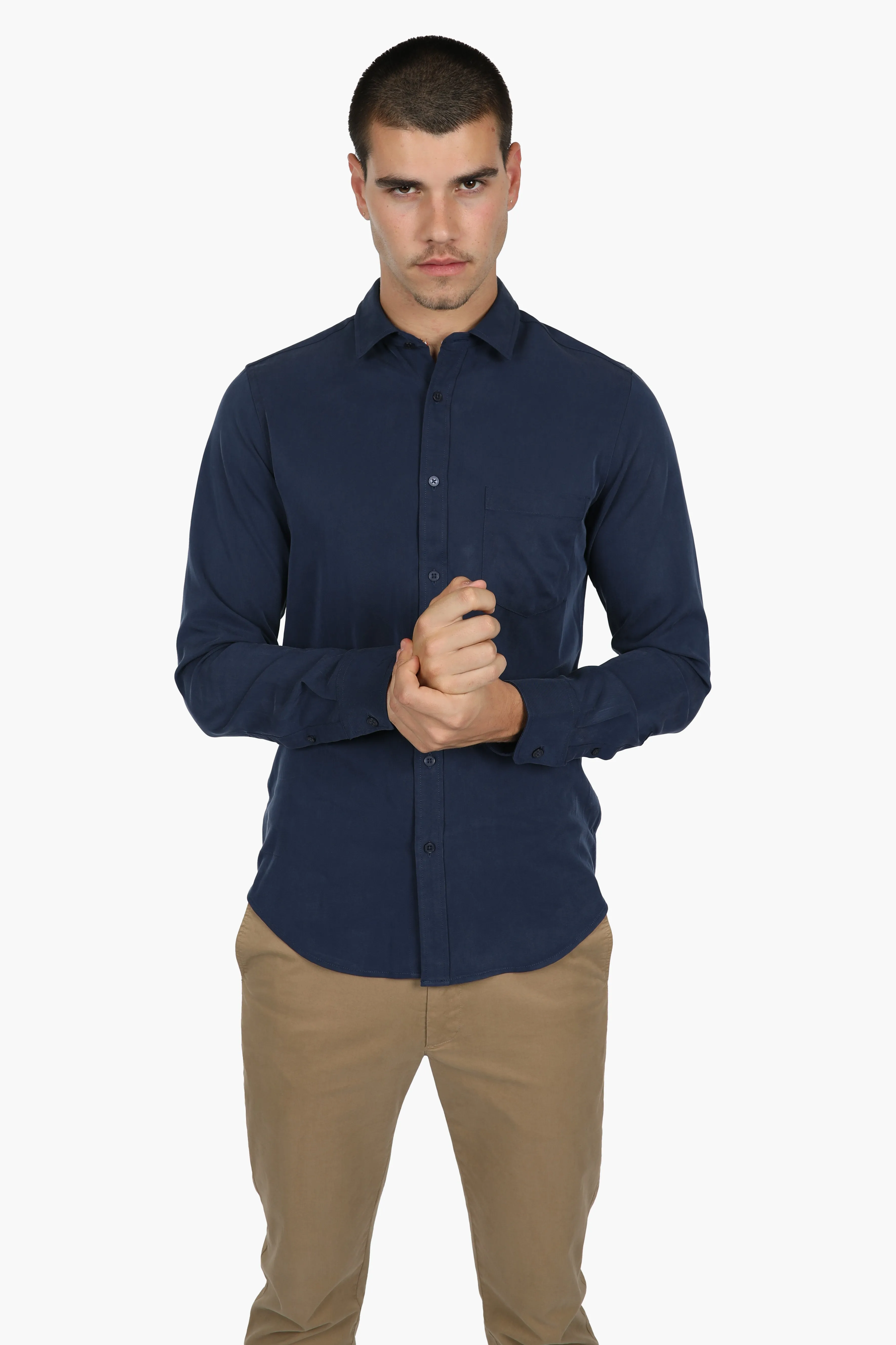 Navy Peached Tencel Shirt