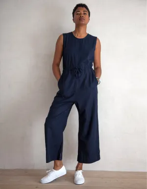 Navy Slit Back Cotton Jumpsuit