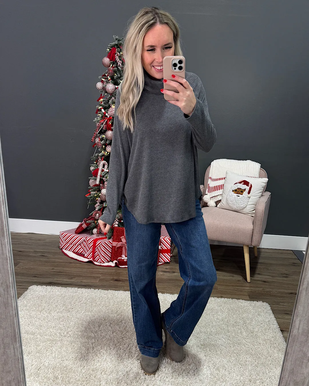 NEW! Jana Ribbed Turtleneck Top - Charcoal