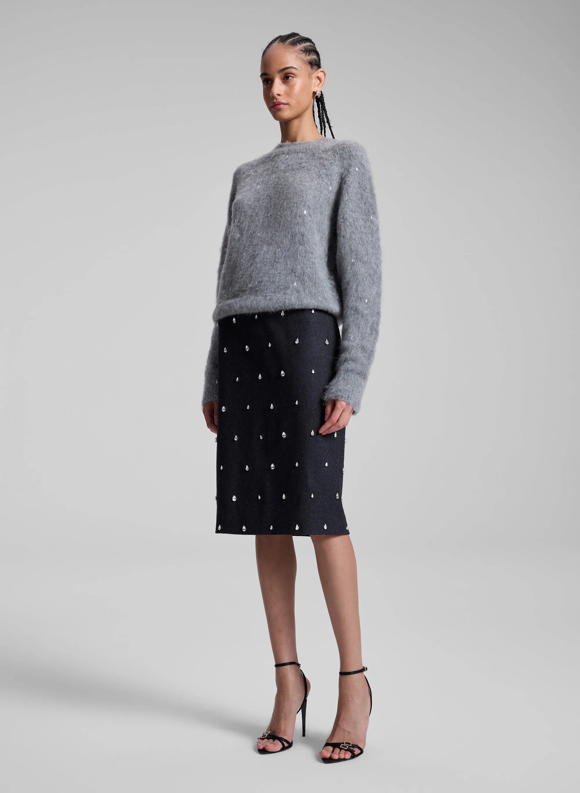 Opal Embellished Wool Pencil Skirt