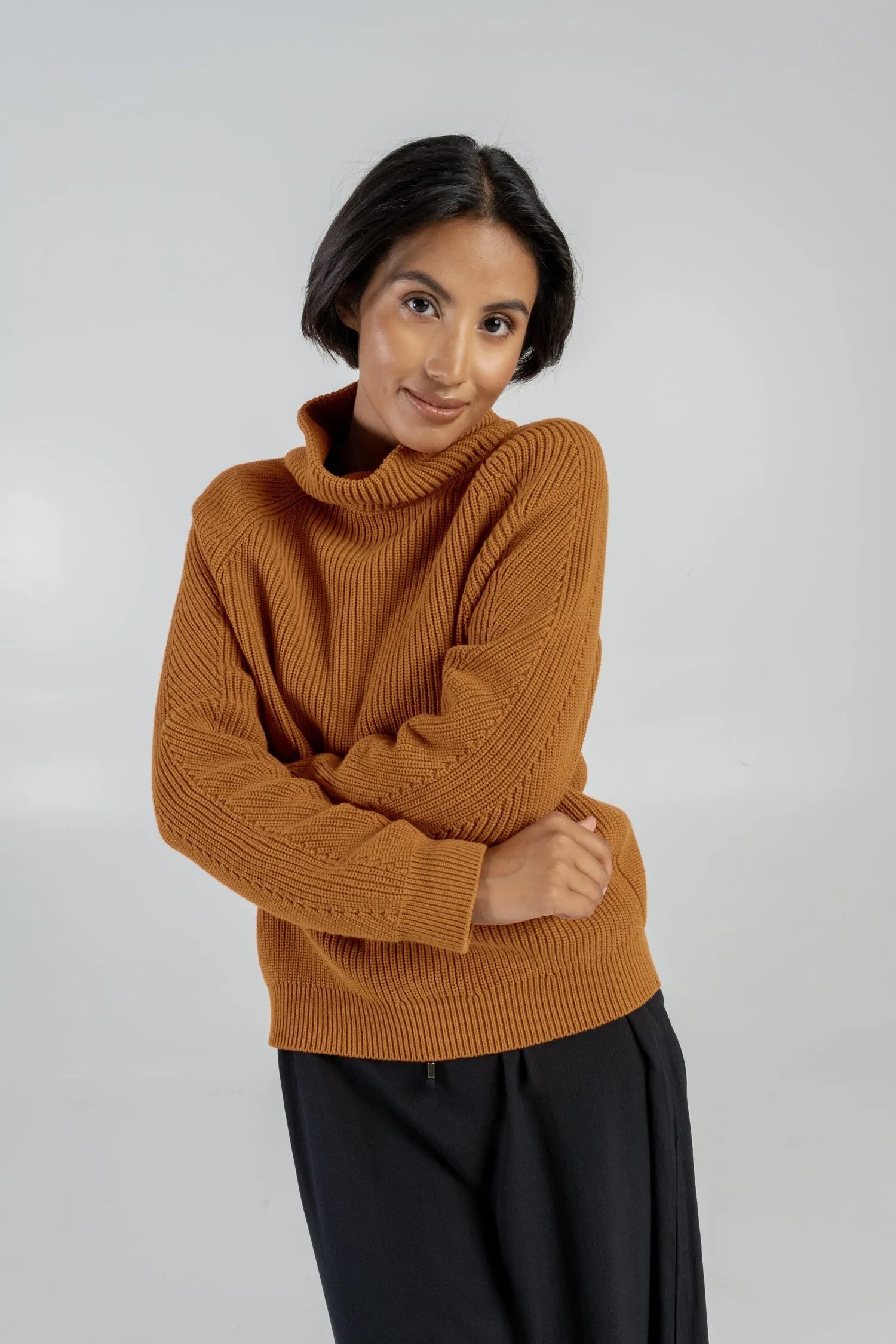 Organic Cotton Knitted Jumper Dark Honey