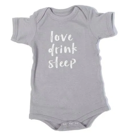 Organic Onesie - Short Sleeve Gray (love, drink, sleep)