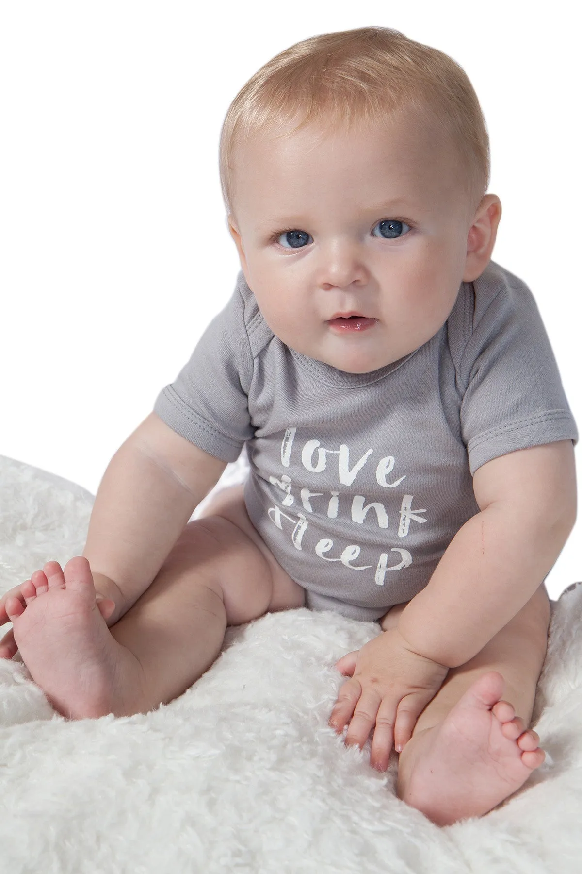 Organic Onesie - Short Sleeve Gray (love, drink, sleep)