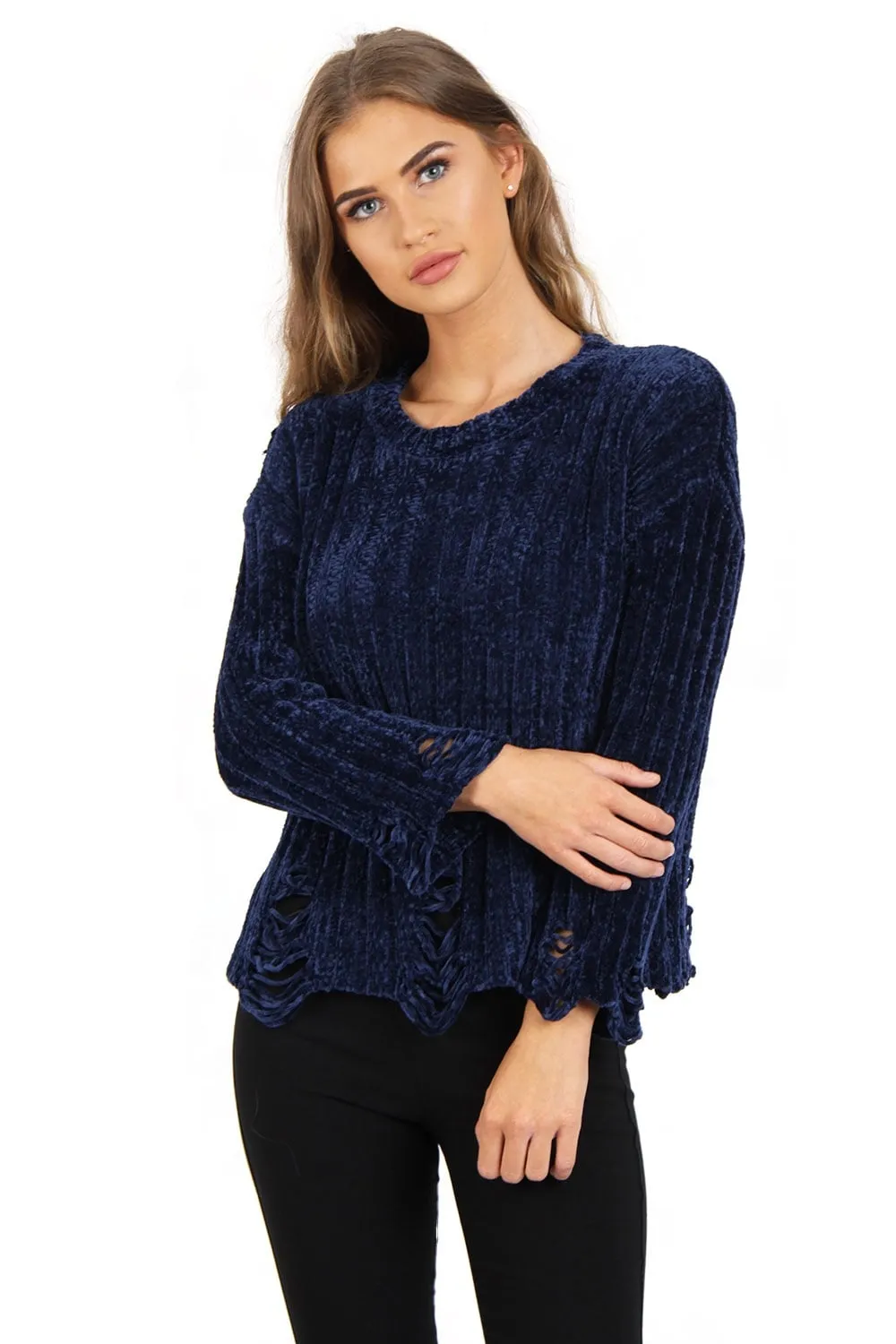 Oversized Soft Chenille Distressed Jumper