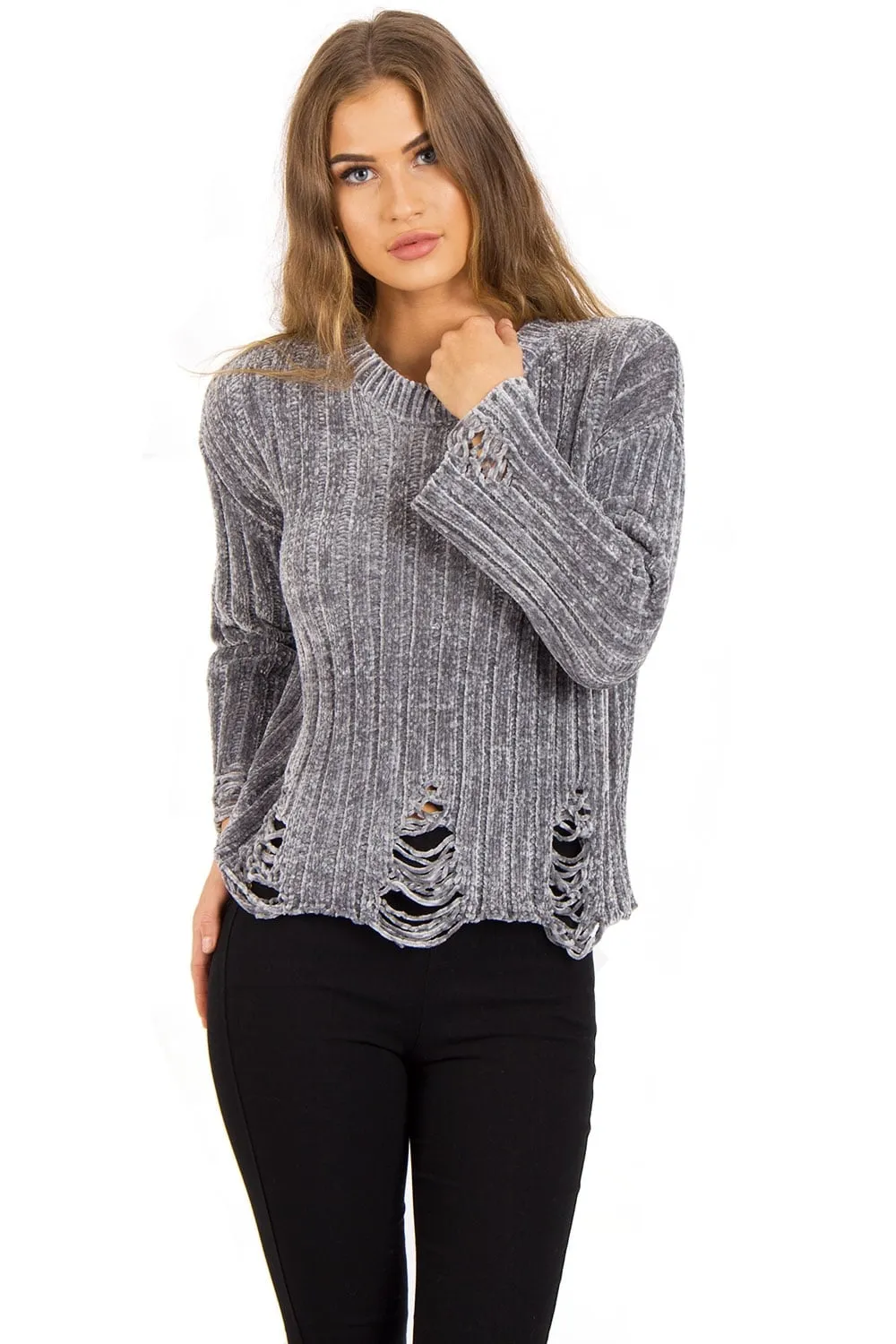 Oversized Soft Chenille Distressed Jumper