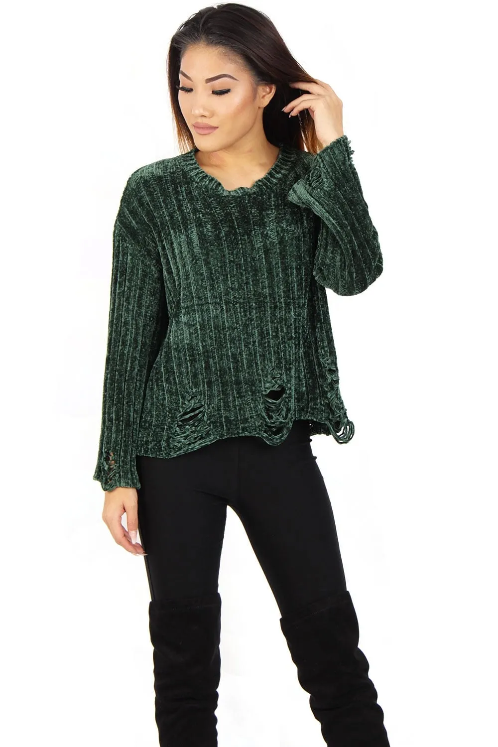 Oversized Soft Chenille Distressed Jumper