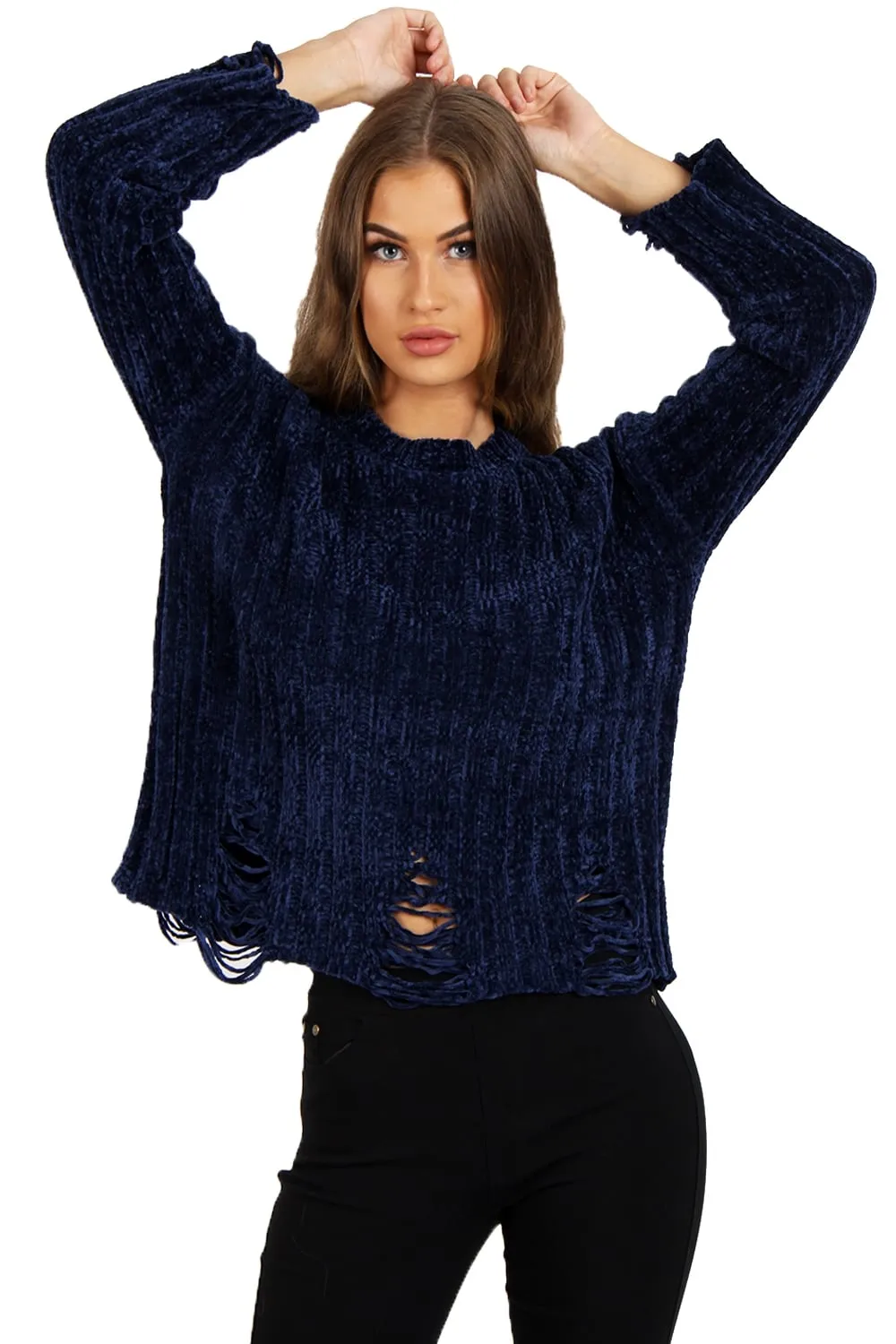 Oversized Soft Chenille Distressed Jumper