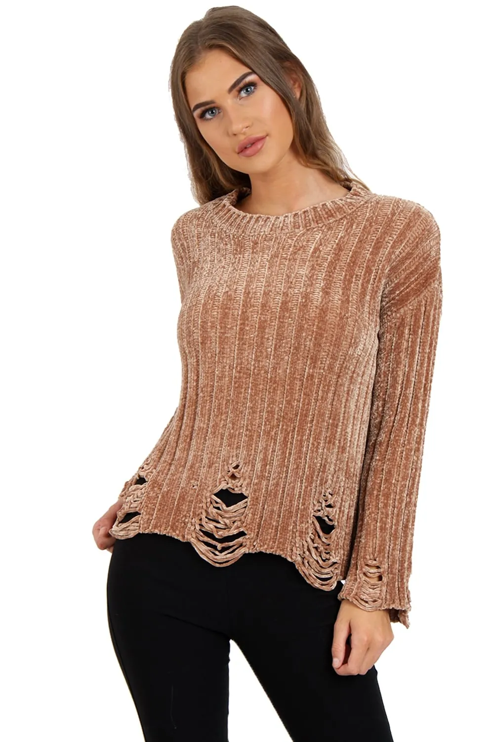 Oversized Soft Chenille Distressed Jumper